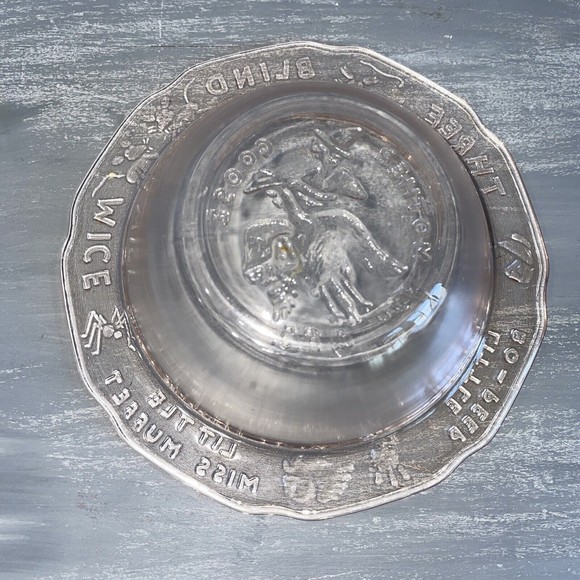 Tiara Mother Goose Pink Glass Bowl Vintage Three Blind Mice‎ Collectible - Picture 2 of 6